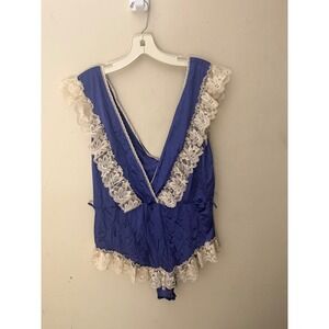 Vintage Flair 1637 Royal Blue Lace Trim Teddy Bodysuit Medium Union Made Nylon